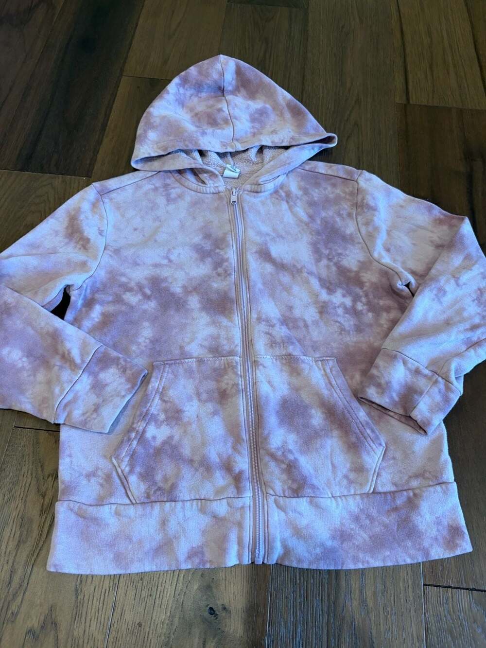 Old Navy Zip Up Hoodie Size L 10-12 Pink Tie Dye Fleece